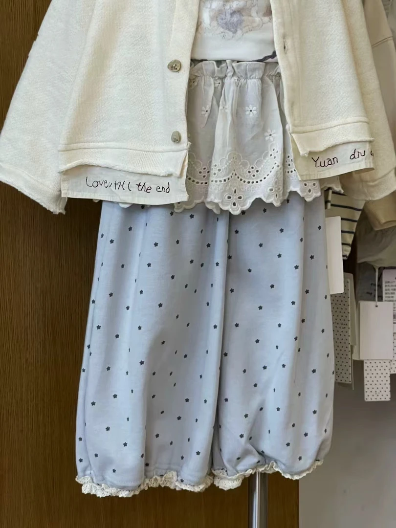 2025早春款儿童花边印花卫裤韩系灯笼裤时尚屁帘裤子