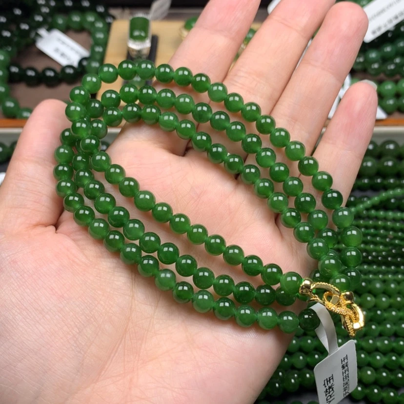 【闪购商品】颈饰未镶嵌和田玉（碧玉）6m冰底辣绿无黑