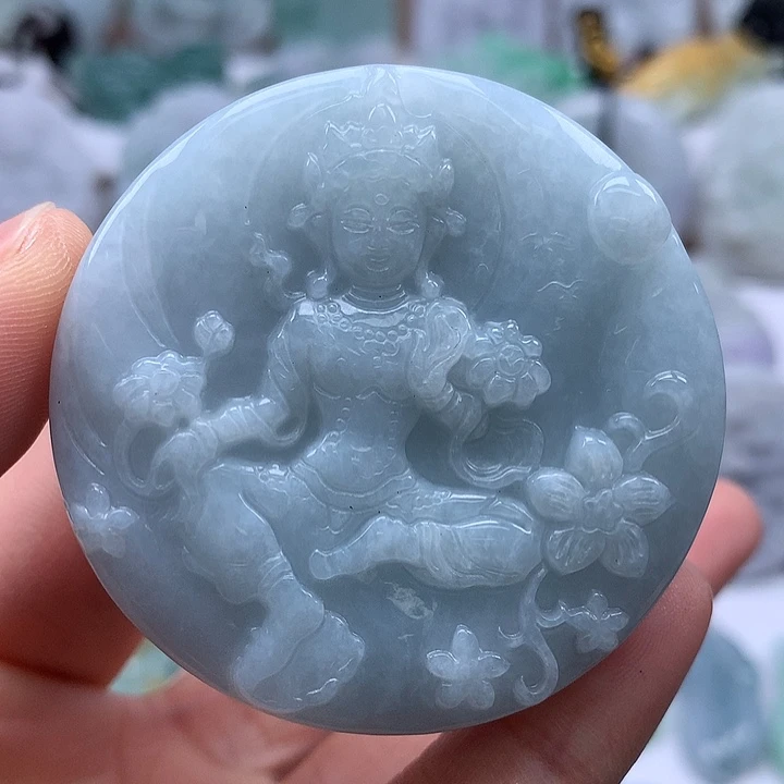 翡翠未镶嵌颈饰山水观音两面工艺福利