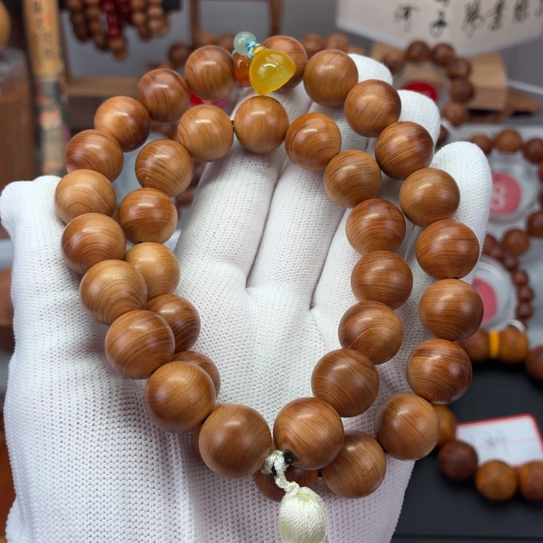 柏木手串/手链红油蚕丝纹1.5 diy36颗手持  药甜香 67.6毛重