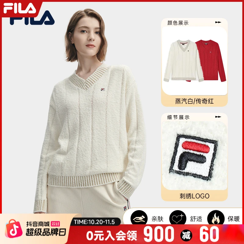 Fila斐乐女装秋季新款卫衣时尚经典保暖套头休闲编织衫F11W341408