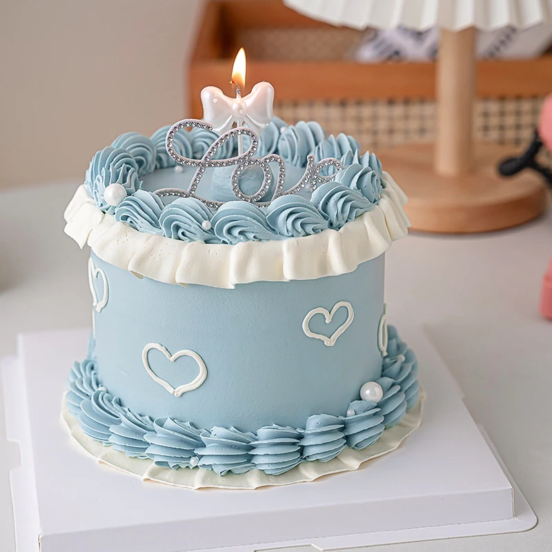 七夕情人节蛋糕装饰网红毛毡带钻love插件情侣告白蝴蝶结蜡烛装扮