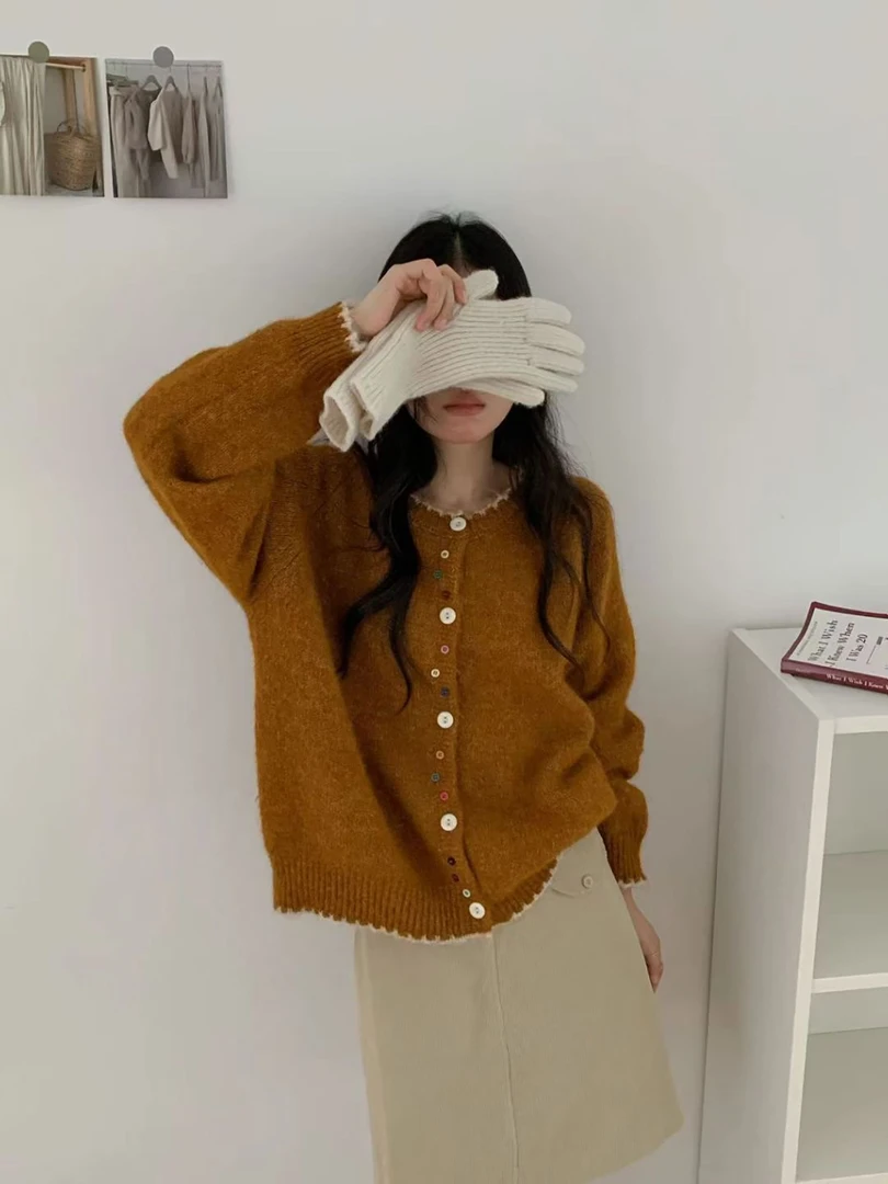 韩版圆领冬季宽松女针织毛针织衫温柔秋季法式毛衣