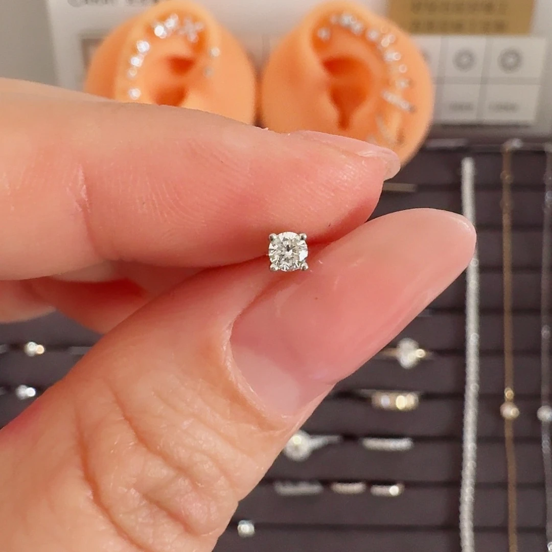 实验室培育钻石耳饰银S925镶嵌四爪耳钉