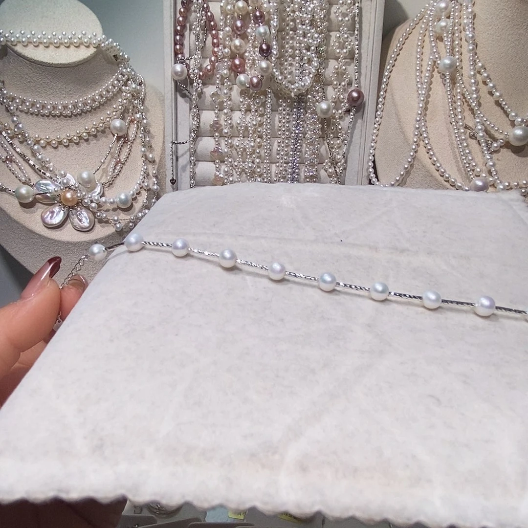 手链银S925镶嵌淡水珍珠设计炫彩手链
