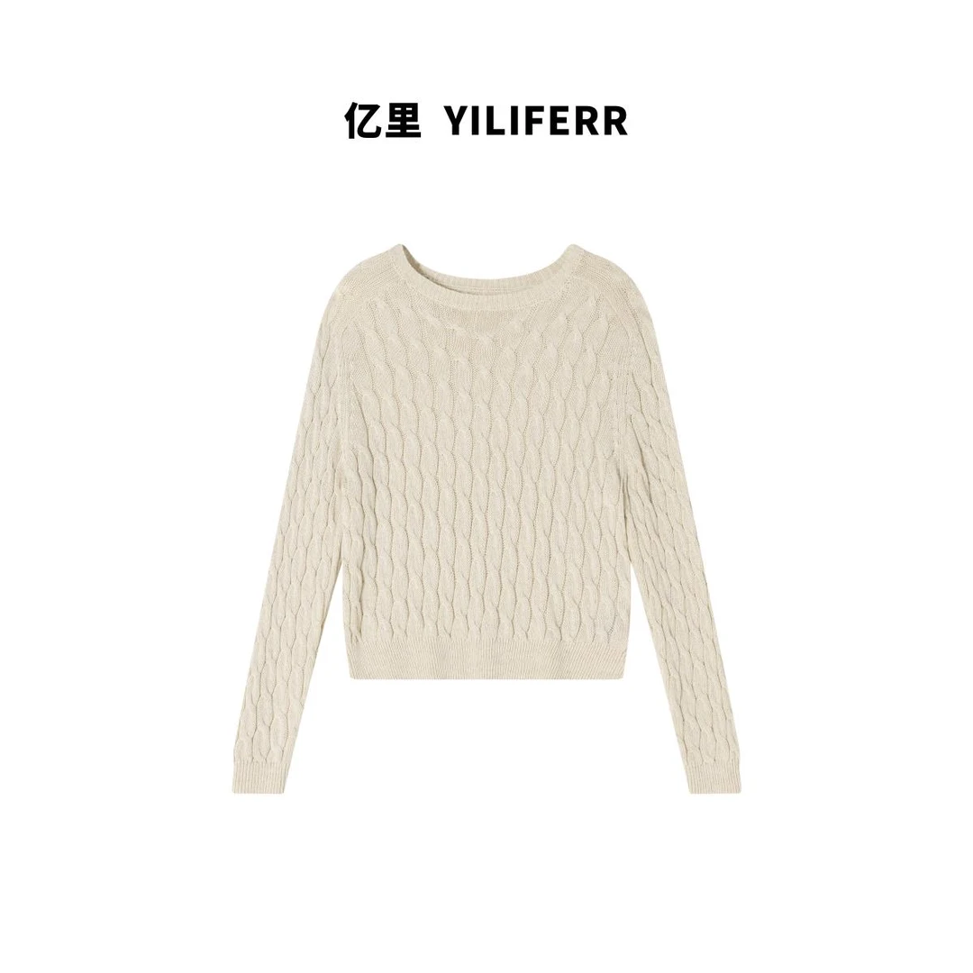 轻奢圆领麻花镂空针织衫 Y0465