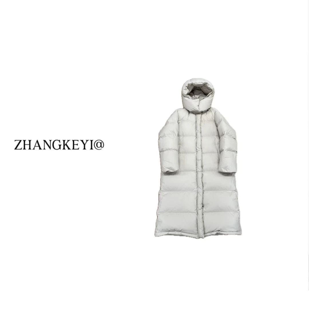 【张可以】90白鸭绒冬季长款保暖连帽羽绒服