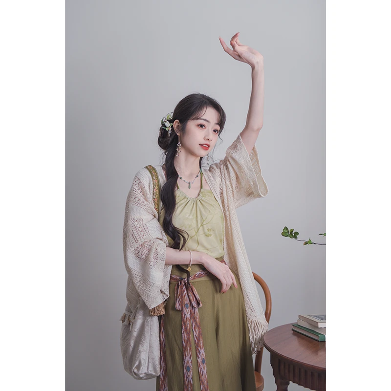 南风谷【杜桑之夏】国风针织印花小吊带短款大摆短半裙汉元素开衫