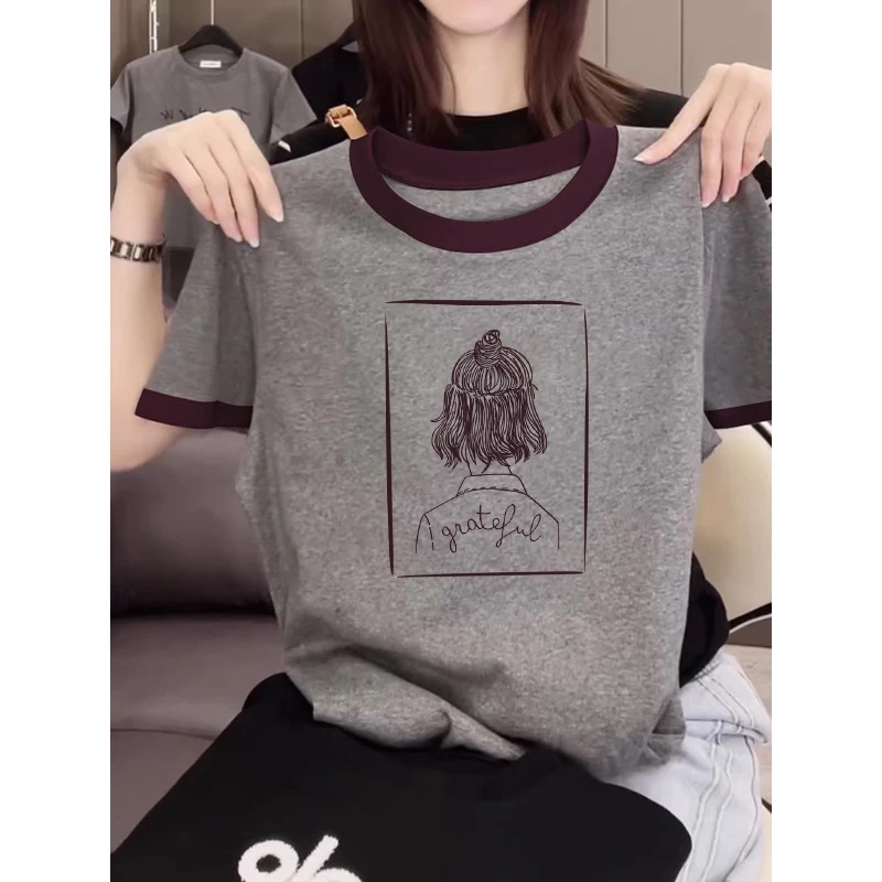 小众不撞款2025新款正肩插色纯棉短袖t恤女时尚休闲洋气上衣夏季