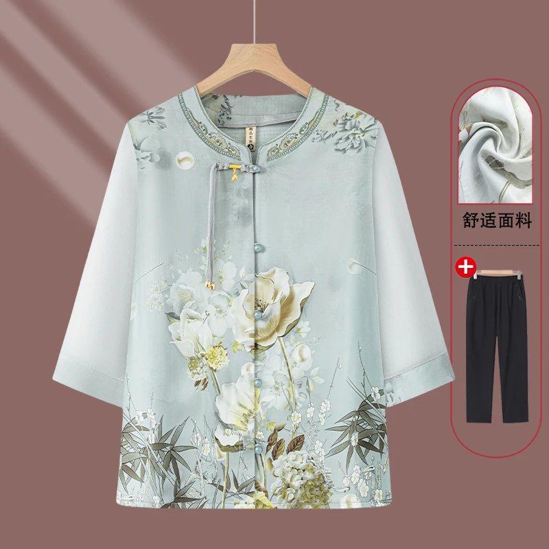 奶奶装夏季新款衬衫国风妈妈时尚上衣中老年人女老太太夏装洋气款