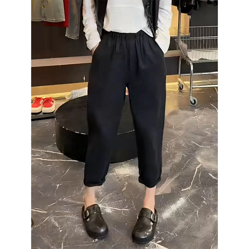 梨形身材宽松显瘦八分休闲裤2025夏季薄款大码时尚百搭哈伦奶奶裤