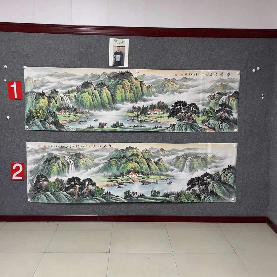 国画金*两张八尺对开画芯