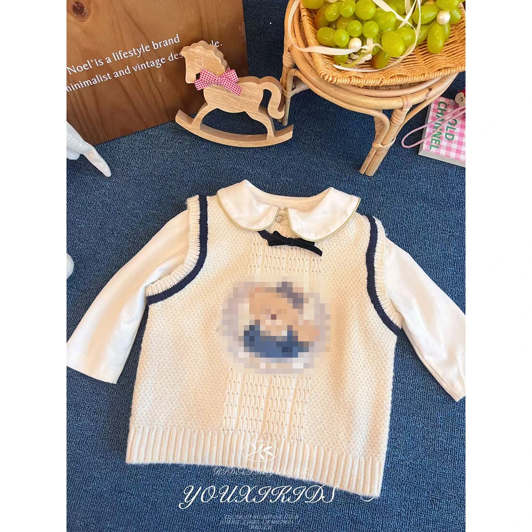 现飞飞家·学院熊25新秋卡通学院风女童可爱针织套头马甲 FF2901