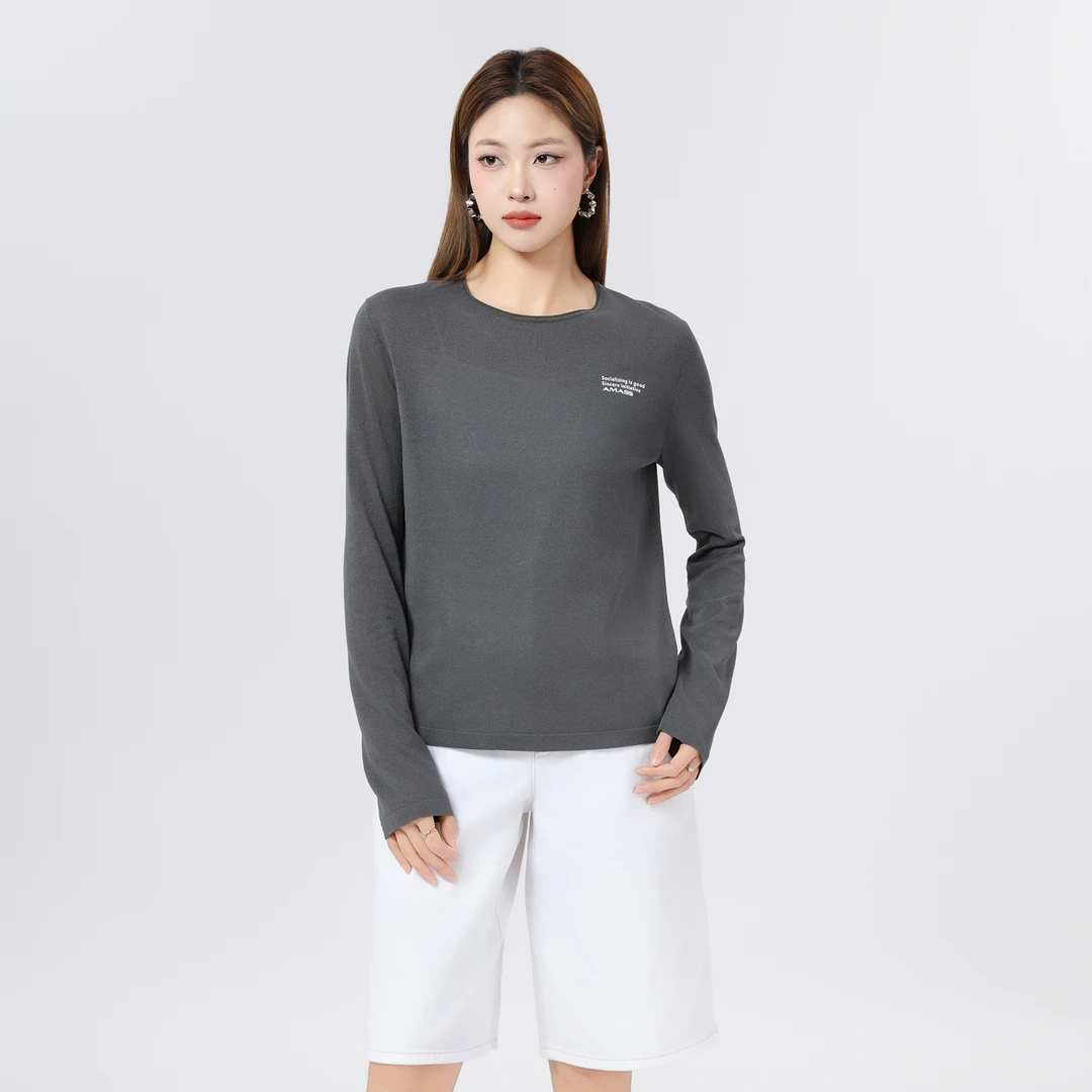 AMASS/阿玛施早春新款宽松T恤简约百搭休闲透气长袖衬衣538016