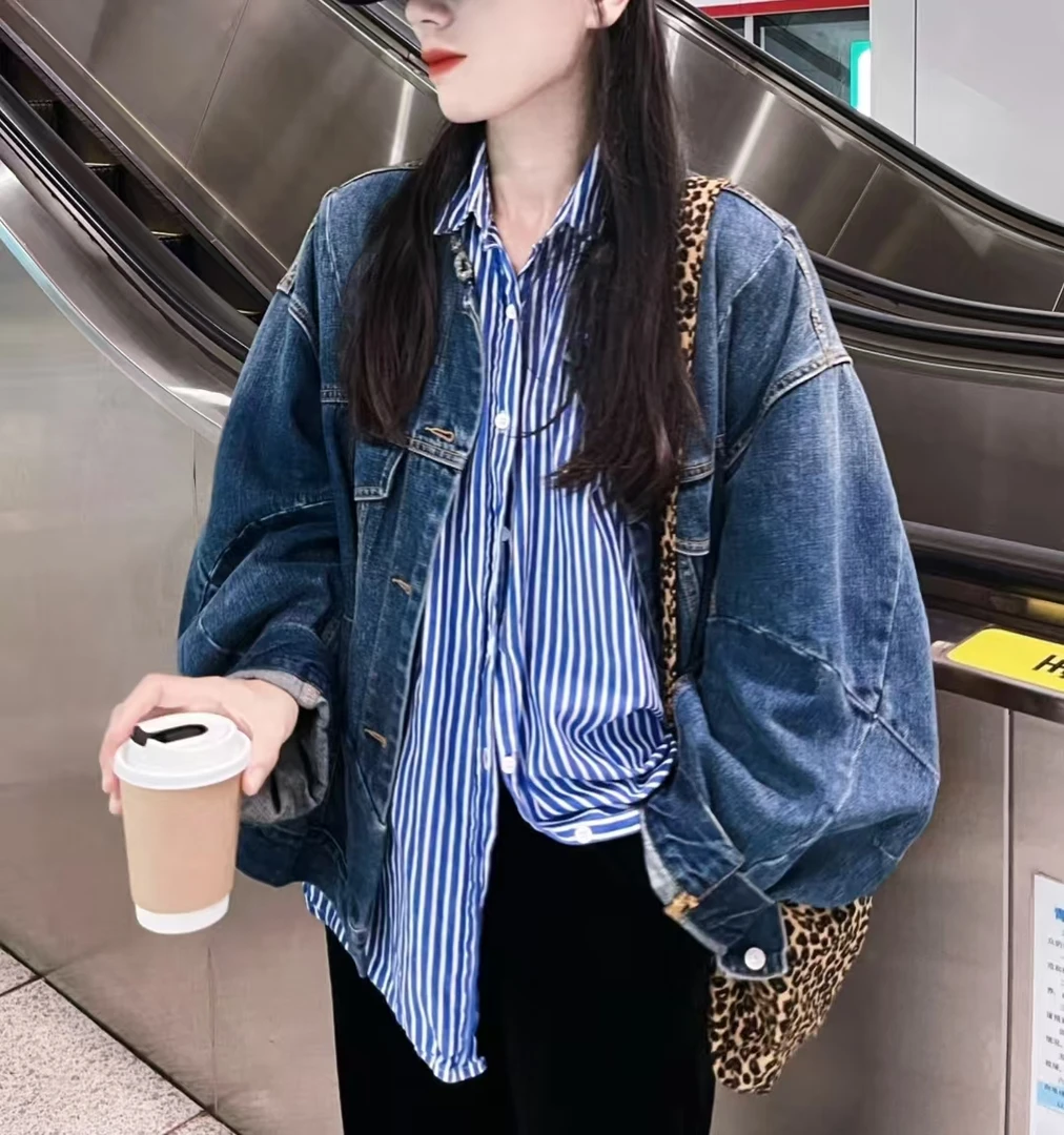 Y-051-100时尚牛仔外套宽松显瘦复古韩版男女四季款水洗休闲百搭