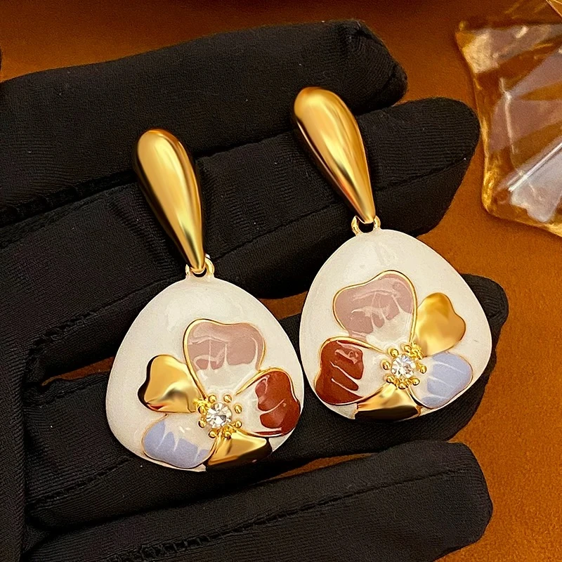铜合金耳饰【朝花夕拾】滴油几何花朵耳环小众设计感个性耳坠复古