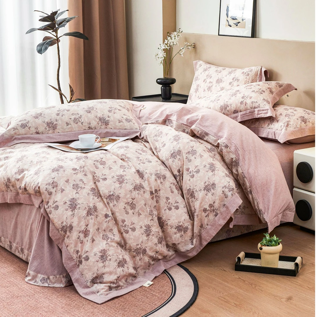 高端定制 棉麻四件套 超细舒适吸湿透气宽边四季款