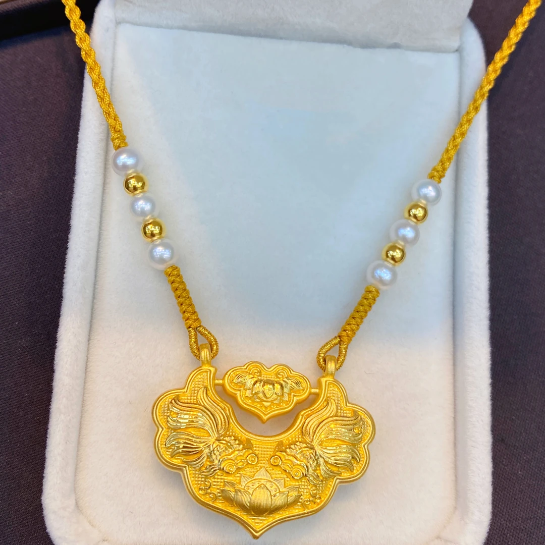 足金999双鱼锦鲤锁编织项链（锁直径35.2mm）