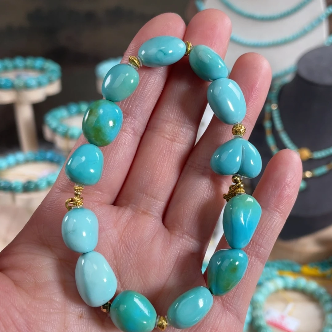 绿松石18K金镶嵌套链11+精品设计款糖豆手串