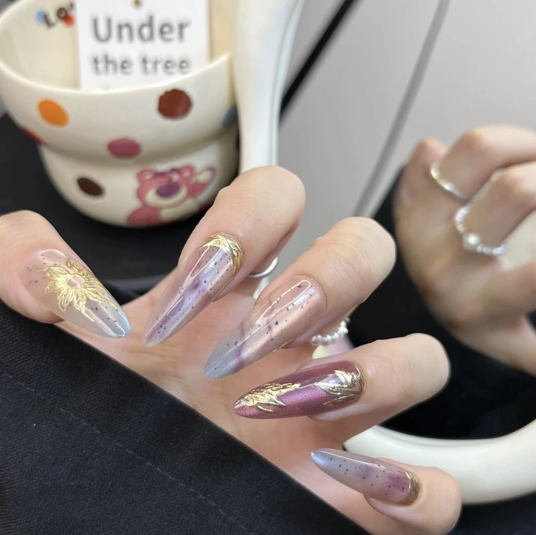 【11】YYDS穿戴甲新年爆款显瘦显白显贵气中式琉璃鎏金长杏仁穿戴甲