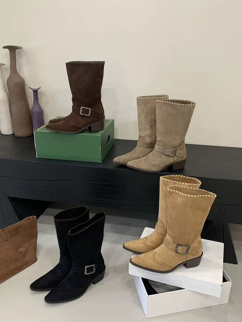 哈哈女鞋 2025秋冬白鹿同款西部靴3cm   696-6