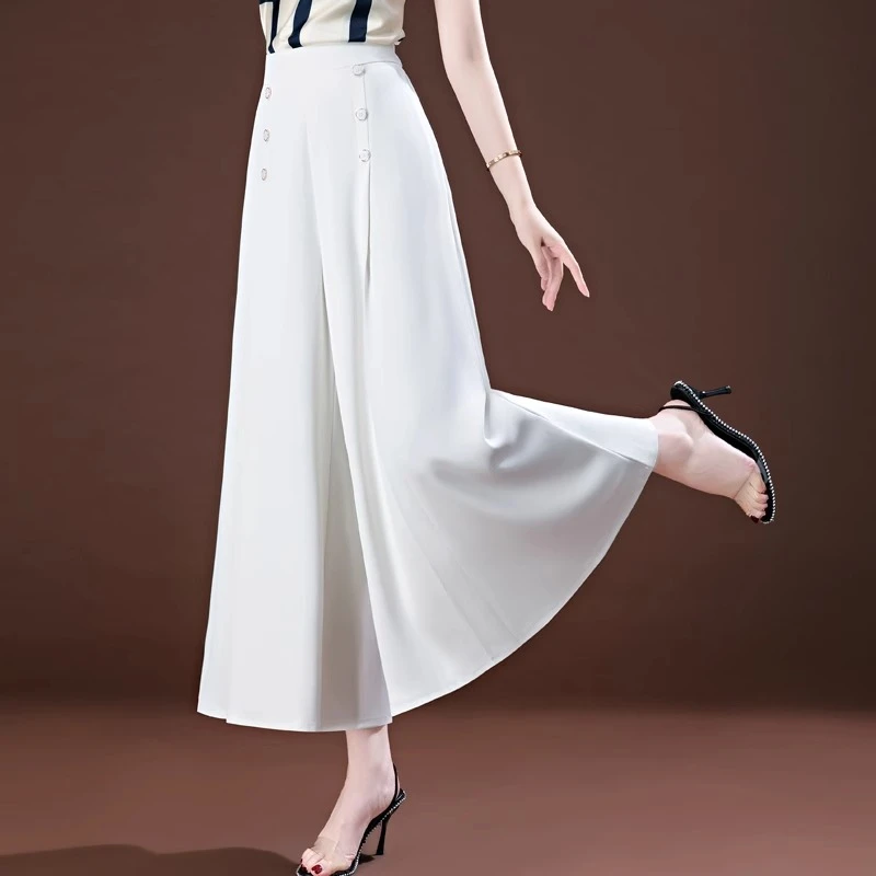 甩裤女夏季薄款2025新款九分裤高腰白色裤子春夏八分裤阔腿裤裙裤