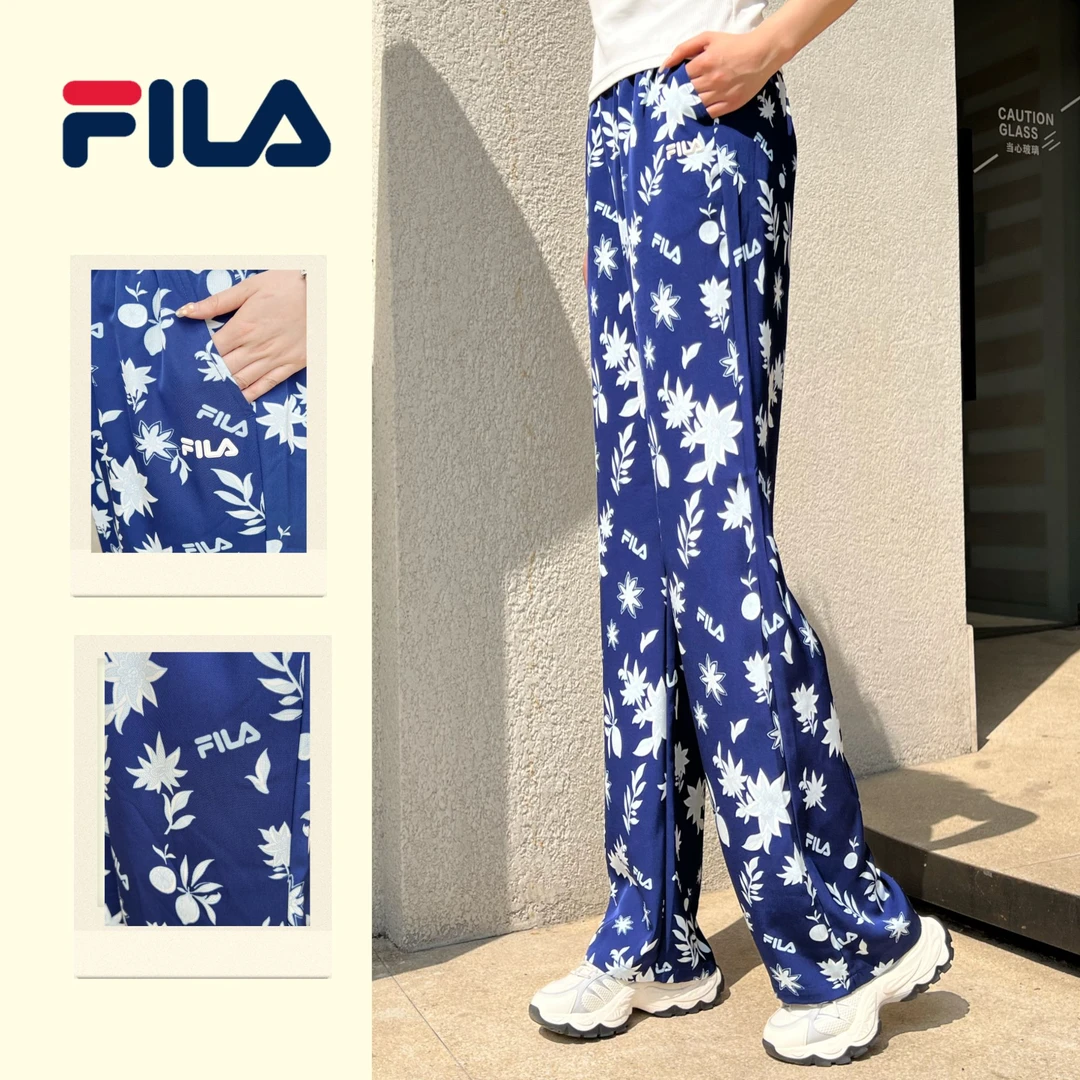 FILA/斐乐女装夏季新款休闲度假风垂感显瘦直筒长裤F11W528804F