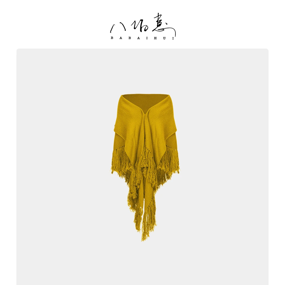 叶黄色香水披肩1OO羊毛材质舒适保暖感流苏优雅气质王璇原创设计
