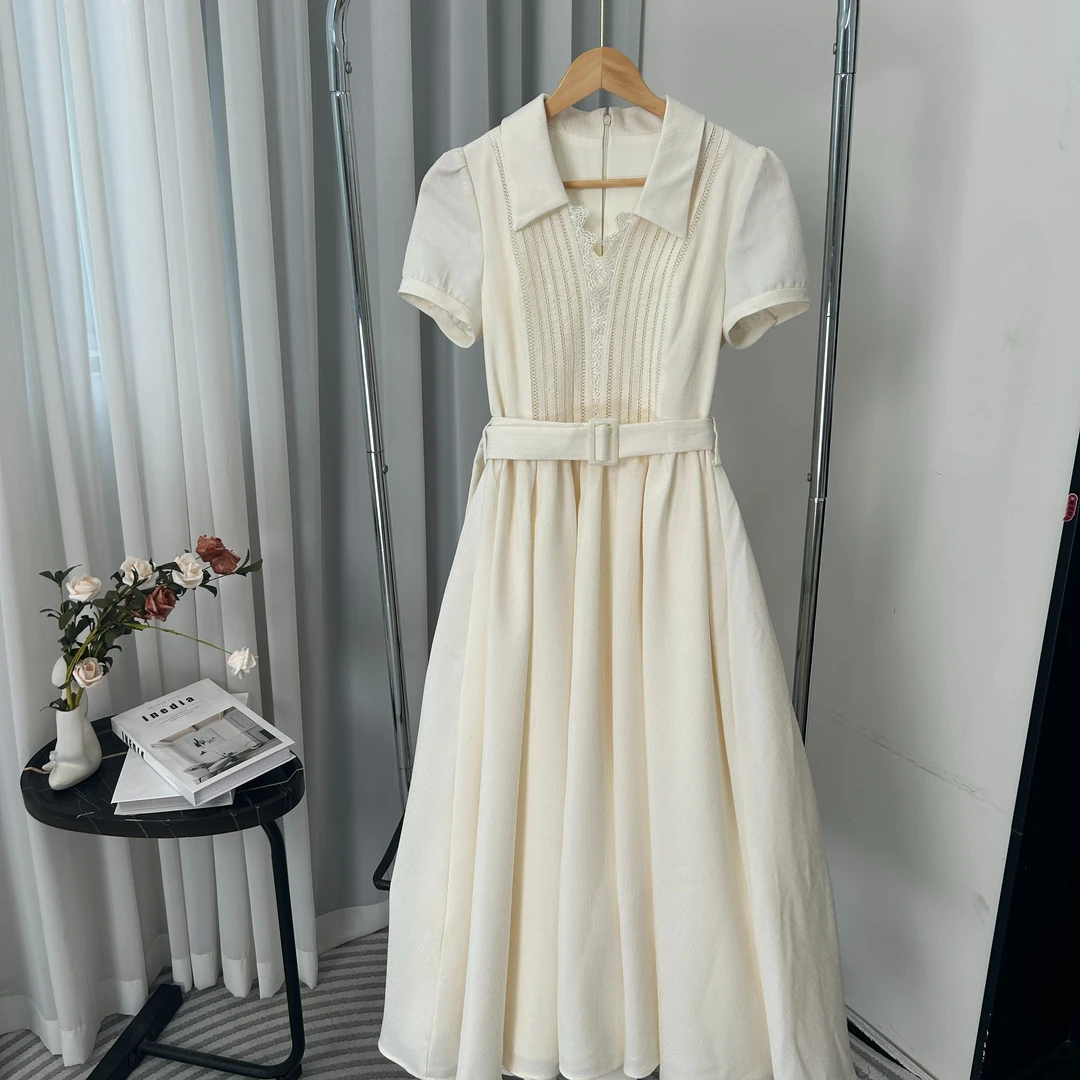 拉夏贝尔25夏新显瘦气质小众轻奢赫本风长裙礼服连衣裙 15940 SCK