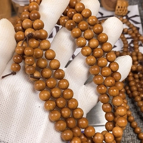 檀香木手串/手链老山檀香沙皮老料0.8/108沉水