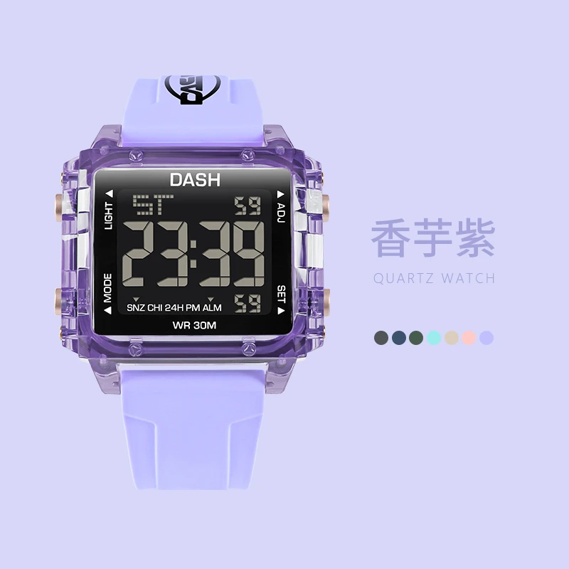 高颜值小众轻奢防水电子手表潮流韩风多功能闹钟初高中学生女士款