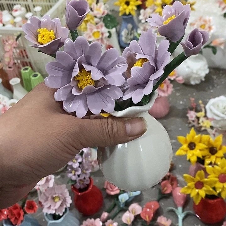 瓷片纯手工陶瓷花摆件瑕