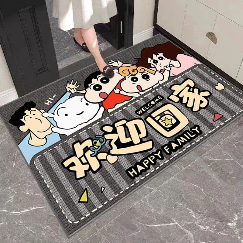 蜡笔小新入户门地垫卡通线条小狗水晶绒玄关地毯耐脏耐磨家用脚垫