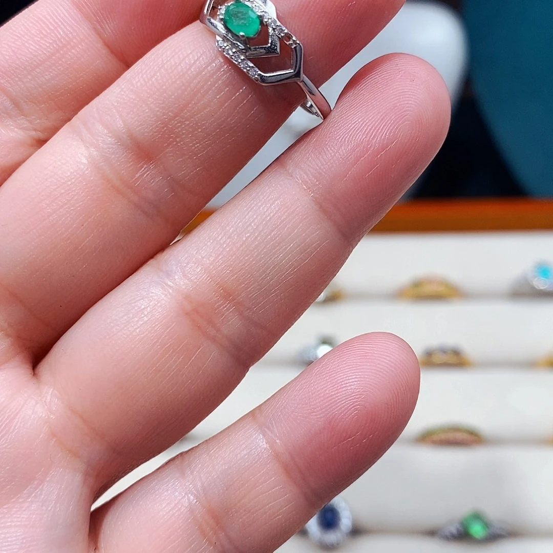 祖母绿戒指银S925镶嵌