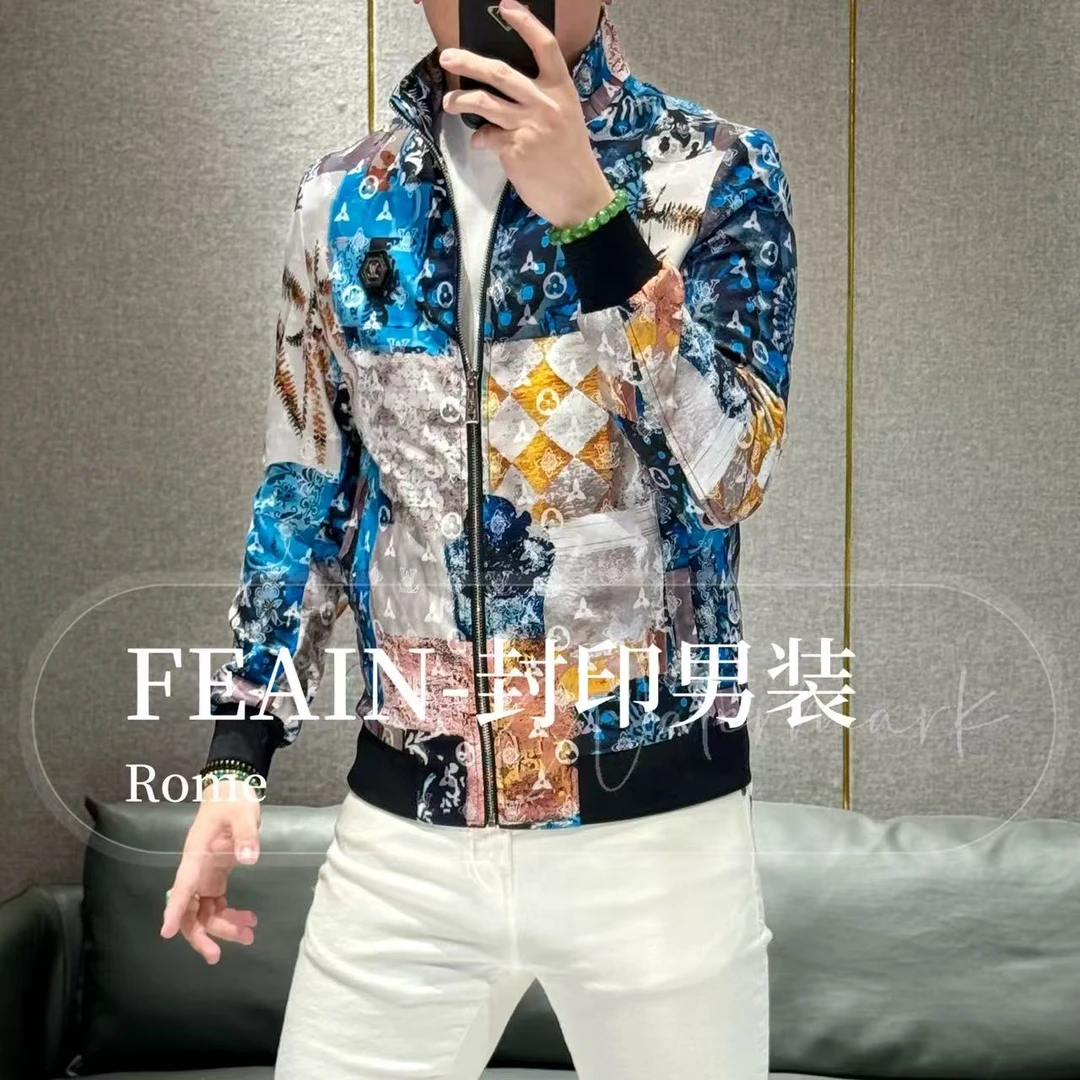 【雷迪凯奇】新品老*花立领幻彩印花拉链夹克8050