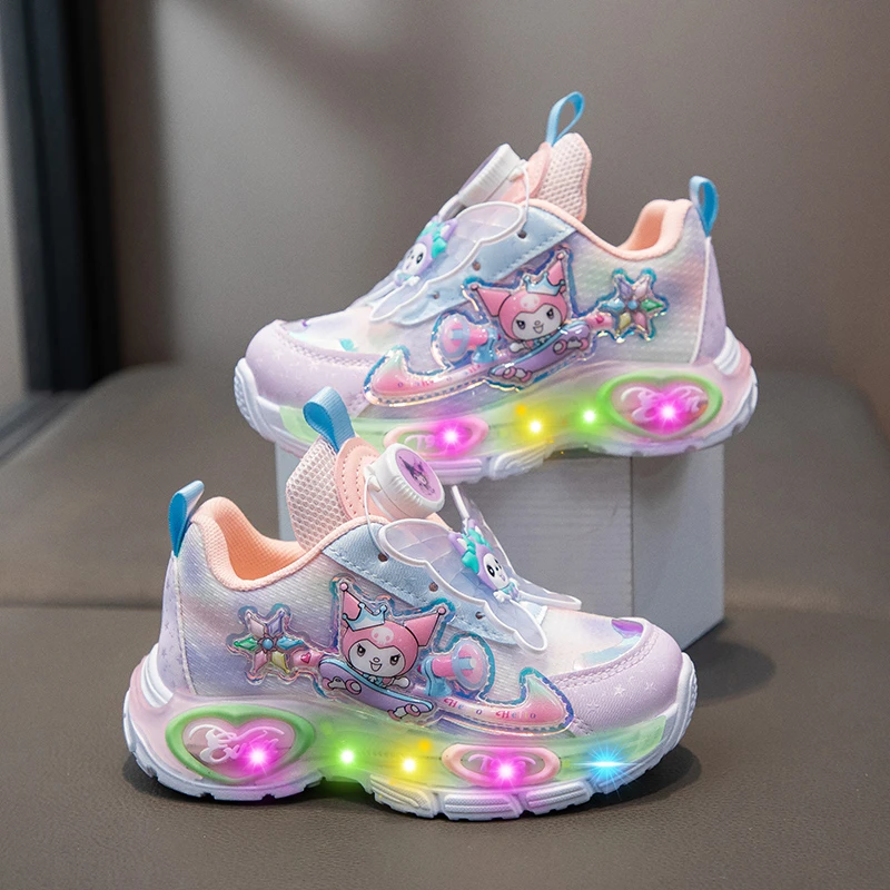 儿童运动发光鞋春季新款女童学生跑步鞋小童老爹鞋小女孩灯鞋网鞋