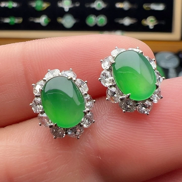 翡翠18K金镶嵌耳饰蛋面8