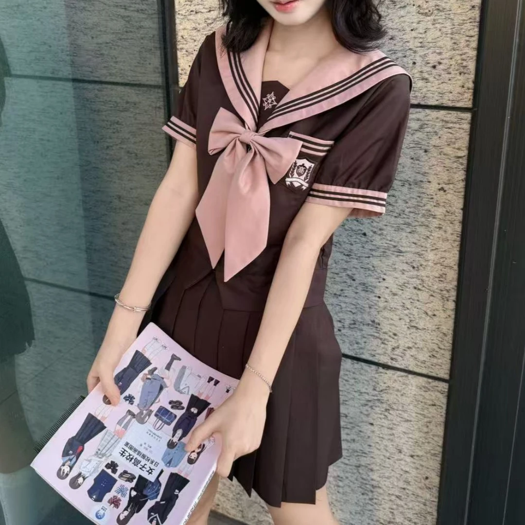 【秋栗高】猫腻JK学院风短袖水手服夏季日系刺绣收腰jk制服套装