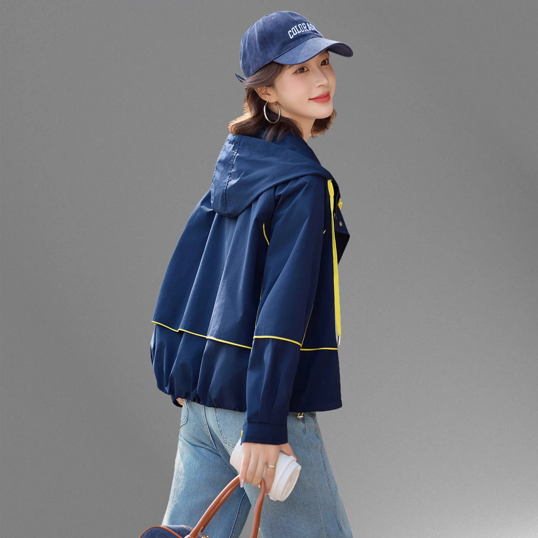 大码连帽外套女短款2025新款春秋小个子韩系宽松休闲洋气夹克上衣