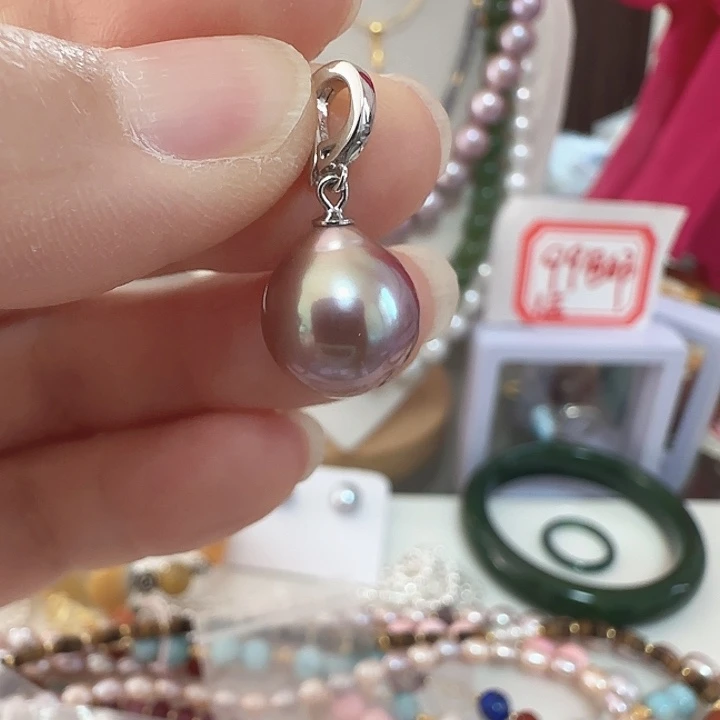 颈饰银S925镶嵌淡水珍珠极光炫彩不太圆天然纹理卡11.7