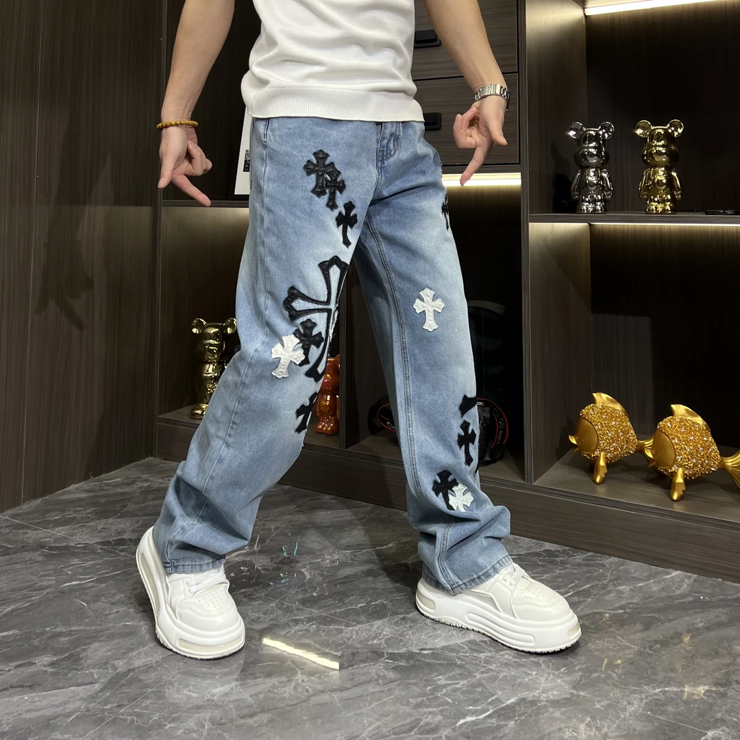 牛仔裤水洗长裤嘻哈风美式复古个性宽松男士潮流印花春款2689