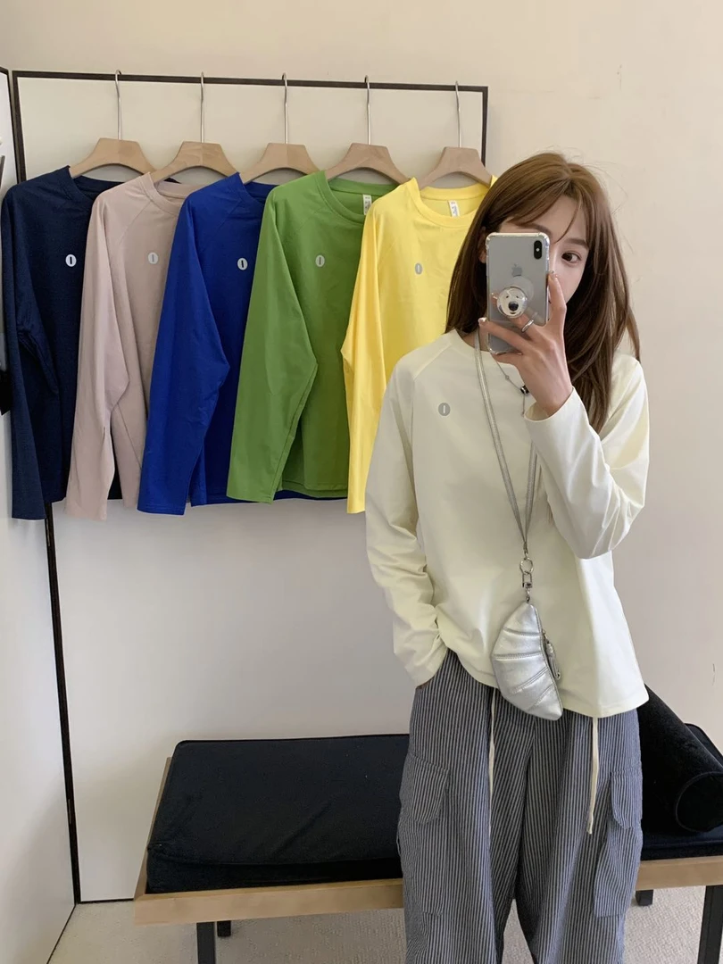 女装圆领运动麻桑速干长袖打底显瘦休闲宽松网红洋气炸街女装688