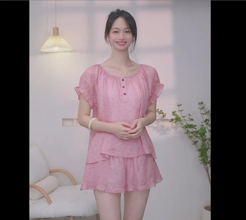 【海棠朵朵】短袖短裤睡衣女款2025新款夏季纯棉春秋款家居服