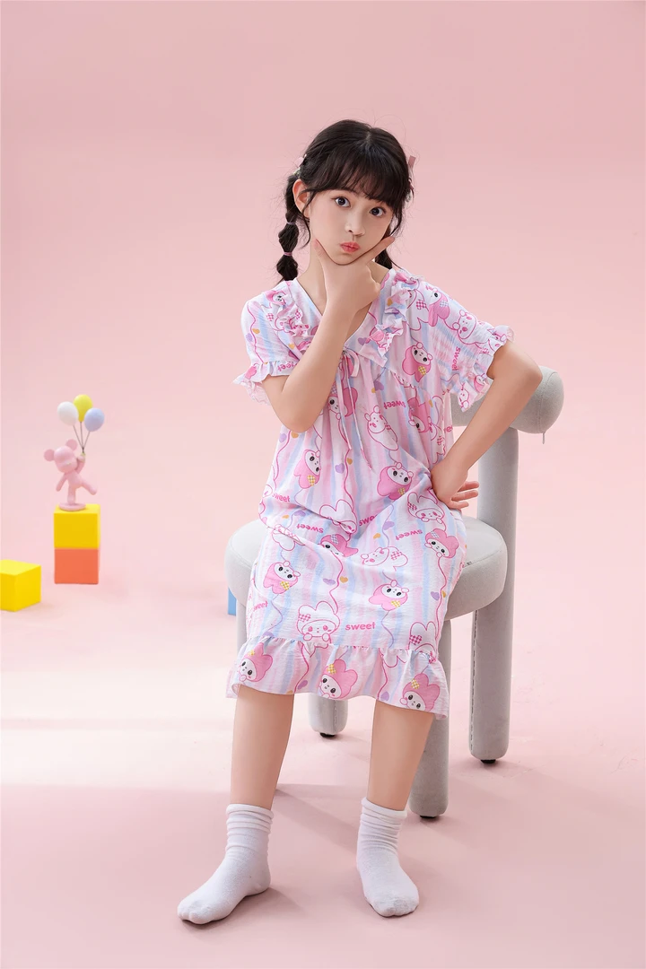 Q55 蜜柚酱2025年款夏天套装儿童睡衣中大女童夏季薄款家居服