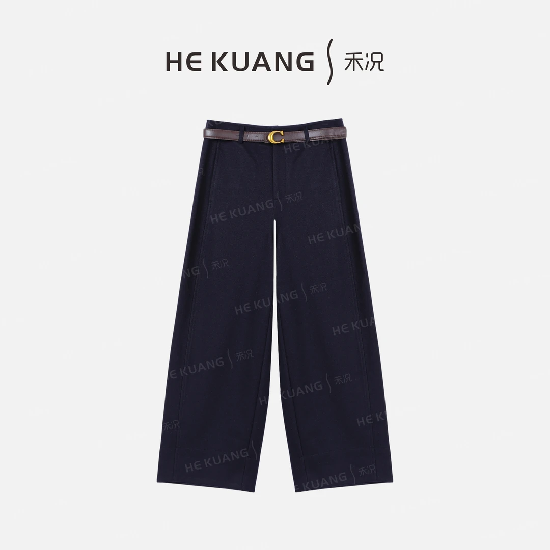 禾况HEKUANG琥珀流光【街区随想】羊毛简约精致腰带休闲裤K655 0985