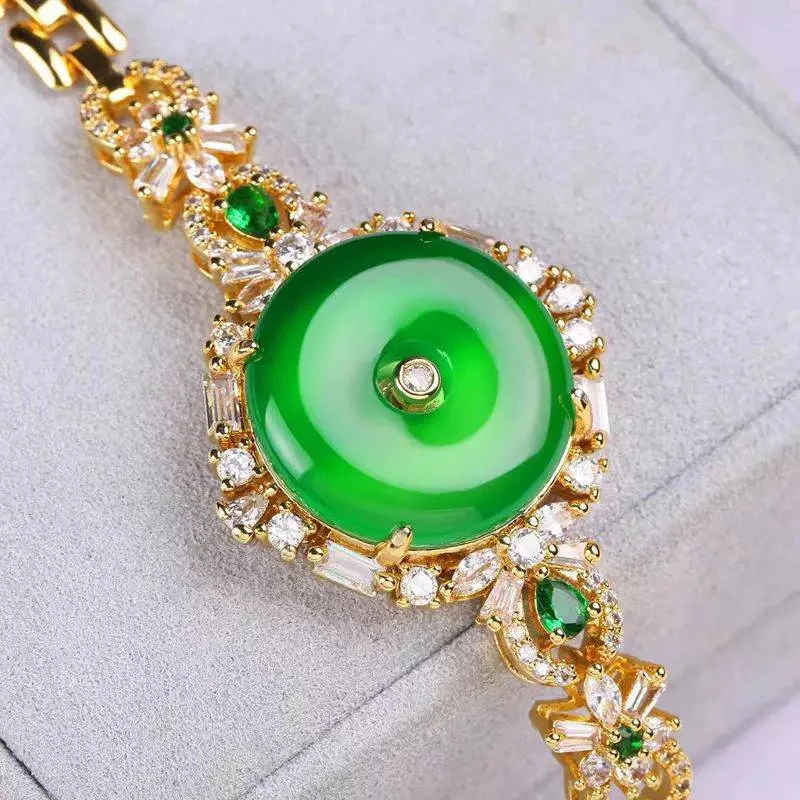 A110-高冰蛋面镶嵌玛瑙玉髓手链玛瑙绿玉髓手串送质检证书