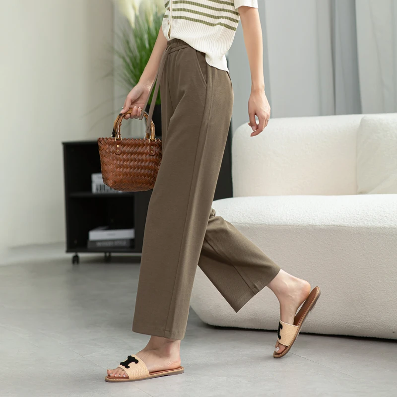 棉针织直筒休闲裤女夏薄款裤子女士小个子显瘦运动裤九分卫裤春秋