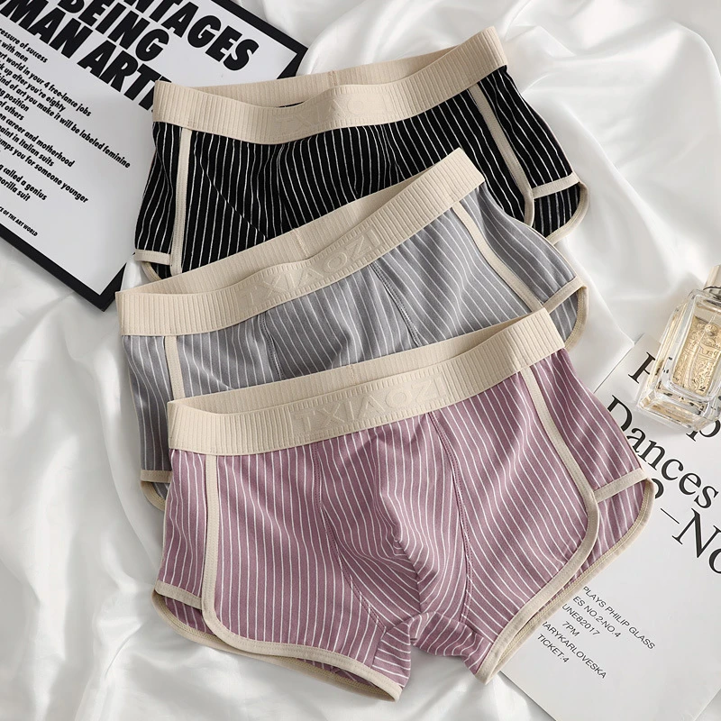 潮流时尚夏季男士条纹内裤棉质男生平角裤舒适透气四角裤男款裤头