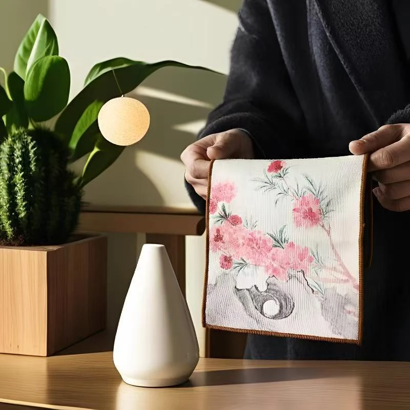 （宠粉福利）桃花盛开新款中式印花加厚茶垫吸水茶巾高档古风布垫