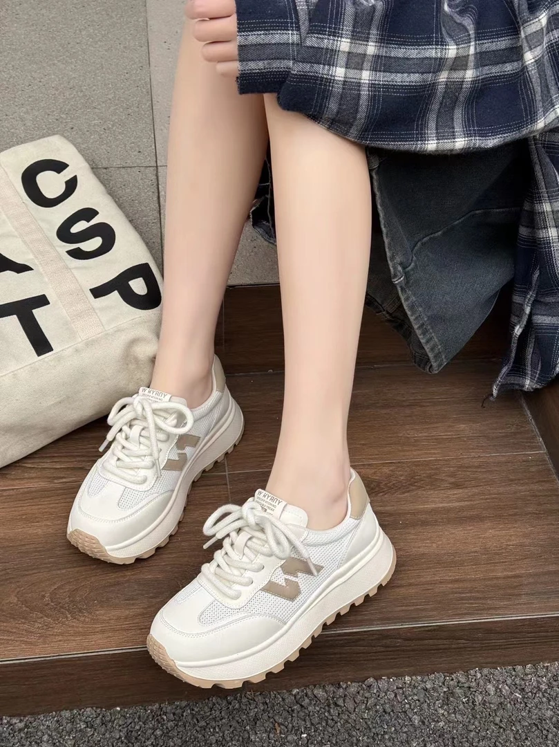 圆头厚底中跟极简风系带春季阿甘鞋时尚休闲鞋韩版时尚透气